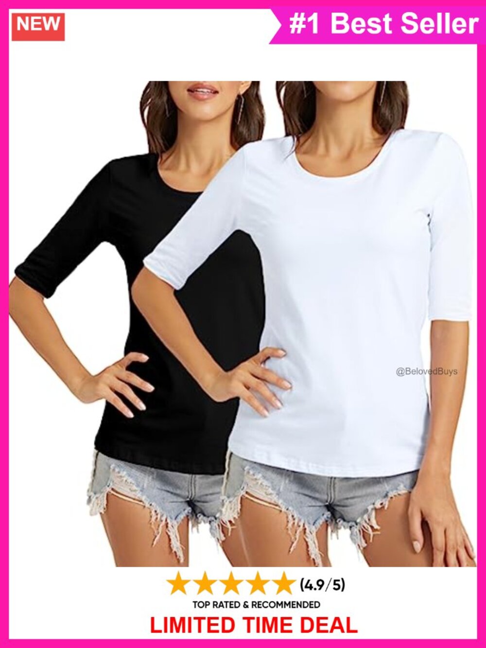 Women's Basic Half Sleeve Crew Neck Slim Cotton T-Shirt Casual Top